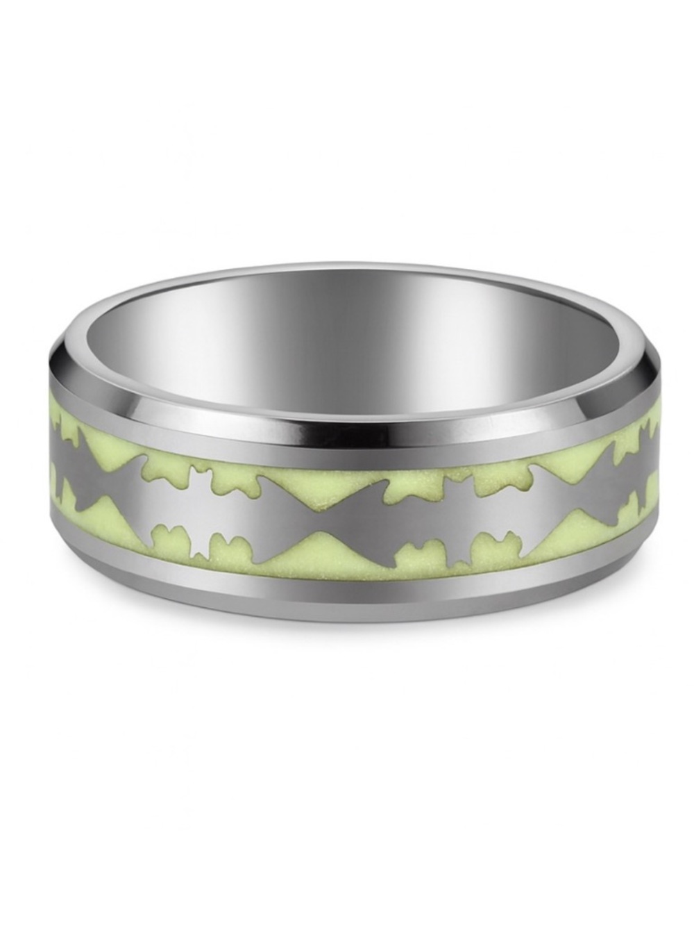 Glow in the Dark Bat Ring - Stainless Steel Band Green Inlay | Gothic Halloween
